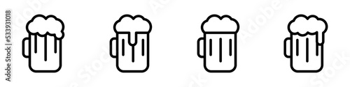 Conjunto de icono de cerveza. Jarra de cerveza con espuma. Concepto de bar y bebida alcohólica. Ilustración vectorial