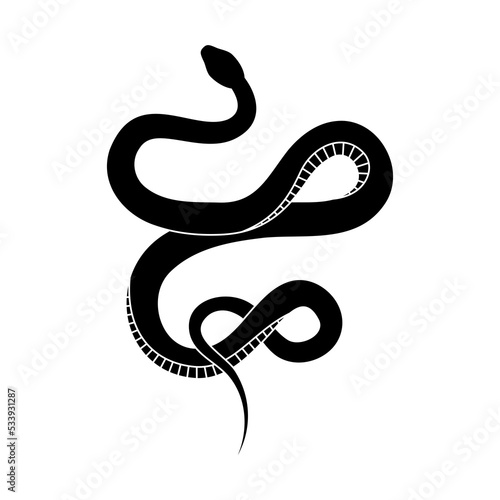 Black silhouette snake. Isolated reptile symbol, wildlife icon snake on white background. Nature vector illustration.
