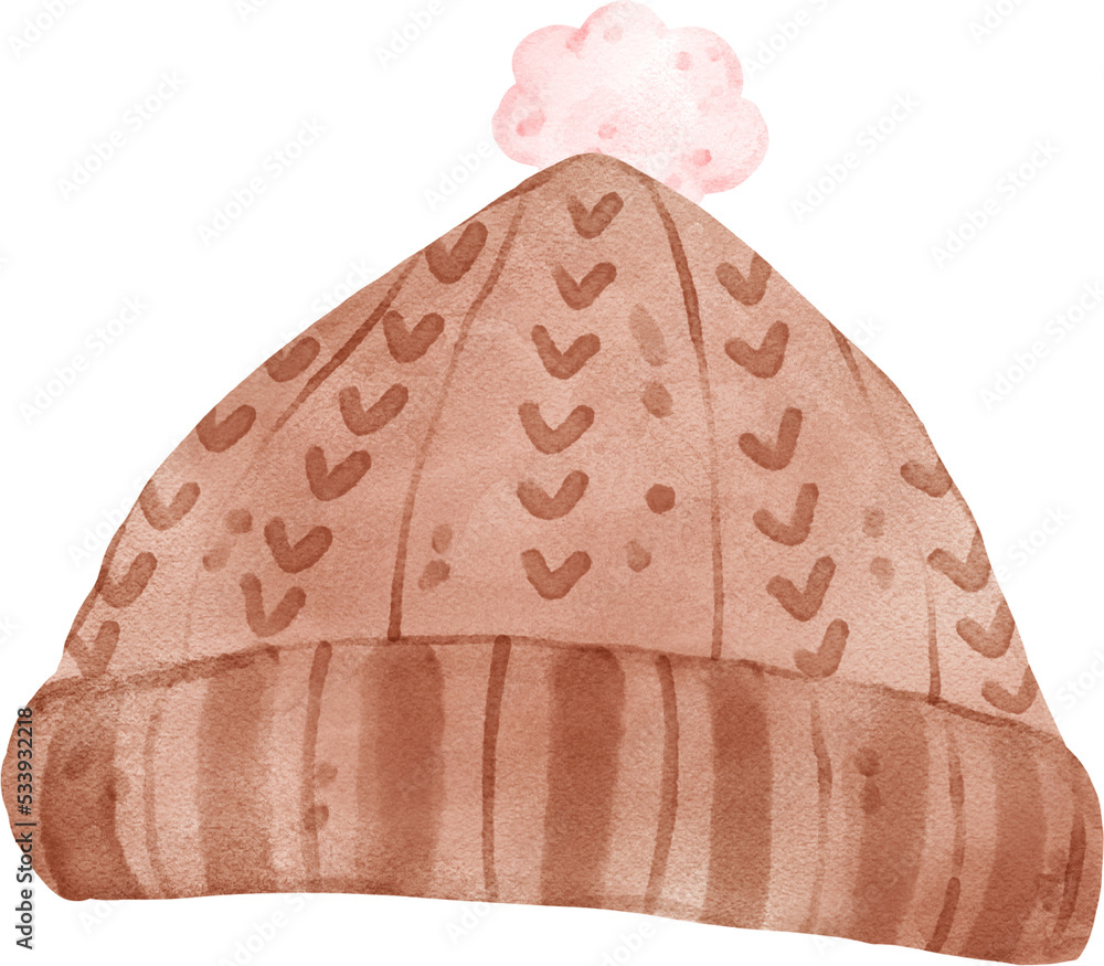 Cute Christmas winter brown beanie hat watercolor hand draw illustration Cute Christmas winter brown beanie hat watercolor hand draw illustration