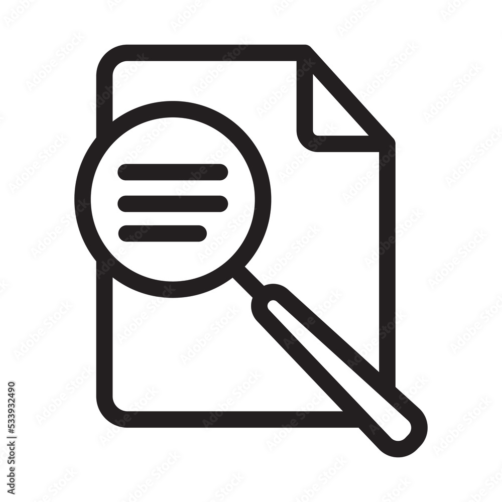 Document inspection icon. Linear design symbol with thin line and monochrome outline minimal style. Audit icon vector. Document inspection icon. Linear design symbol with thin line and monochrome outline minimal style. Audit icon vector.