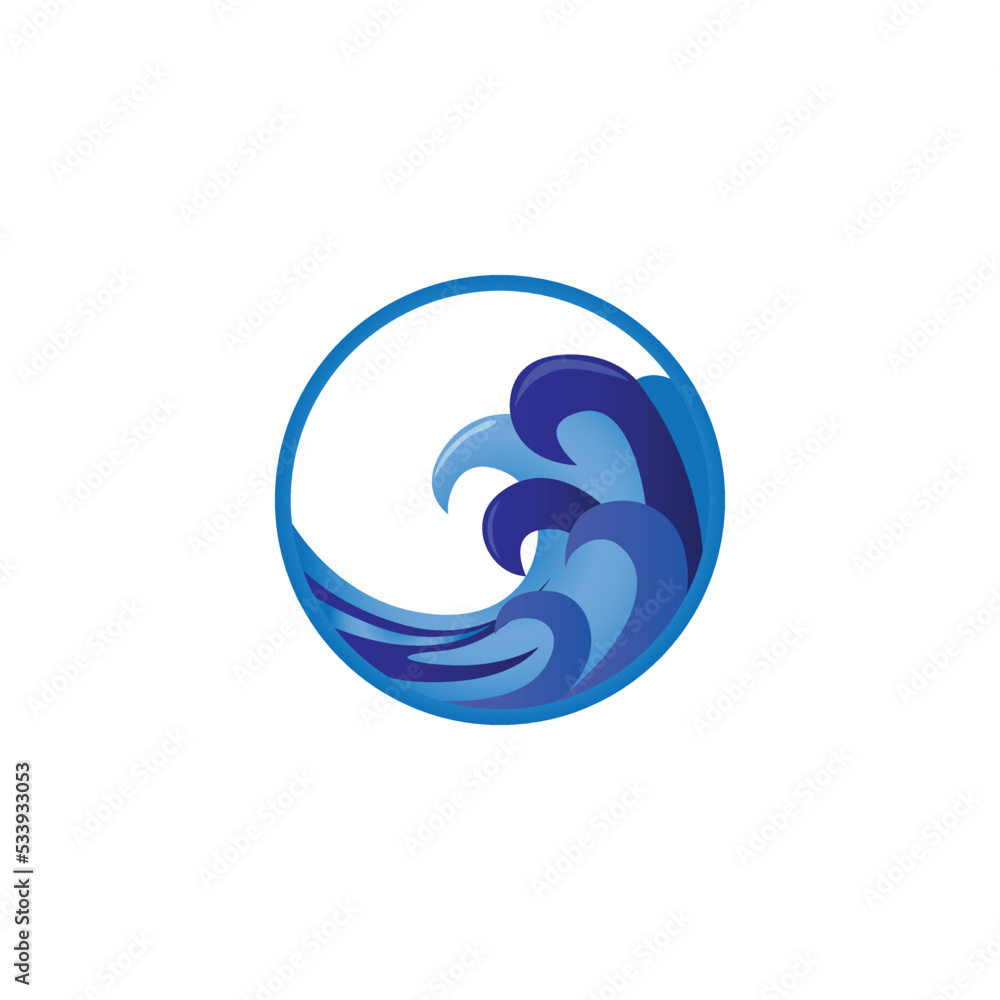 Circle ocean wave logo design template