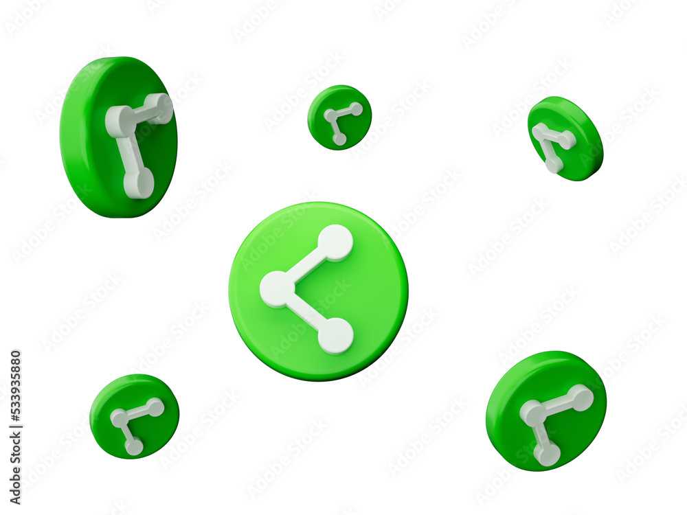 Green share icon 3d illustration isolated on white background Green share icon 3d illustration isolated on white background