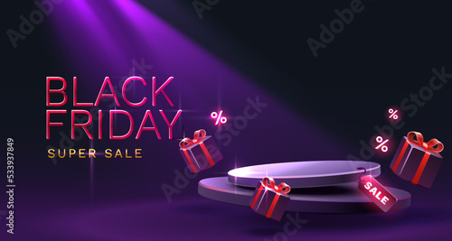 Black Friday big sale, offer day banner, promotion percentage. Vector