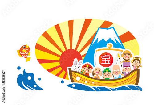 卯年　初日の出　七福神の宝船　テンプレート