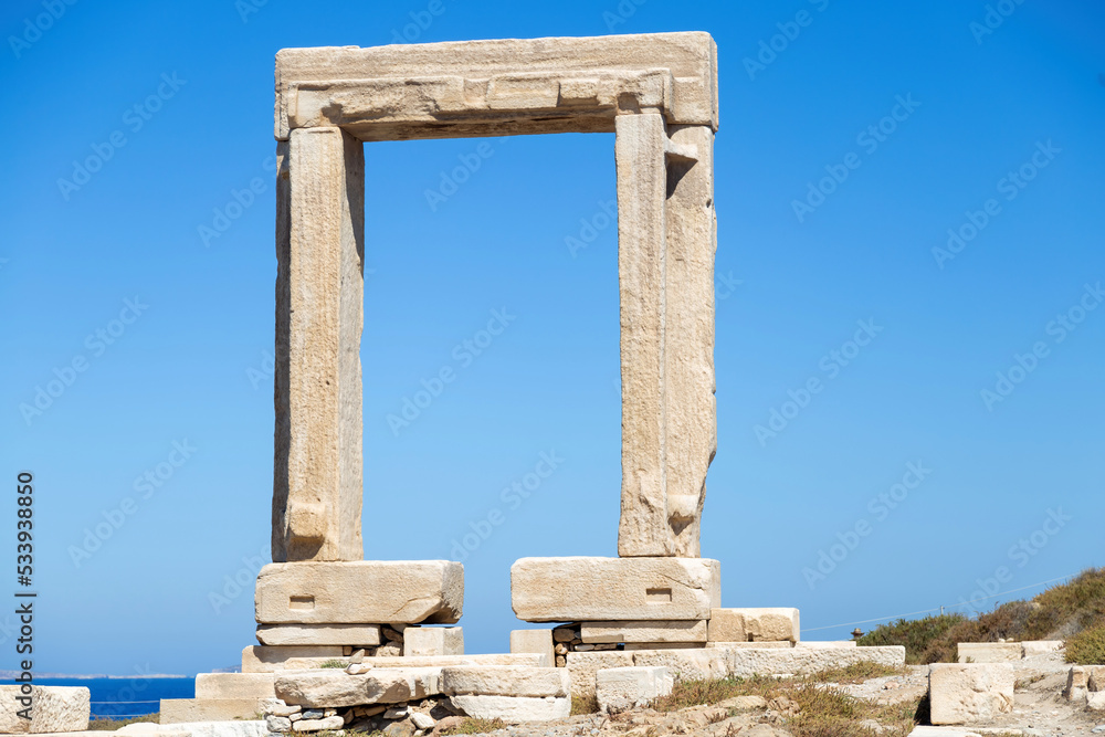 Naxos island, Greece. Temple of Apollo, Cyclades. Portara, marble gate.
