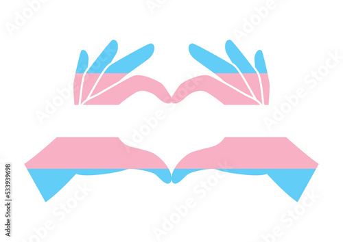 Hand heart love gesture transgender pride flag icon vector. Transgender love hands design element isolated on a white background. Palm of hand in heart shape vector