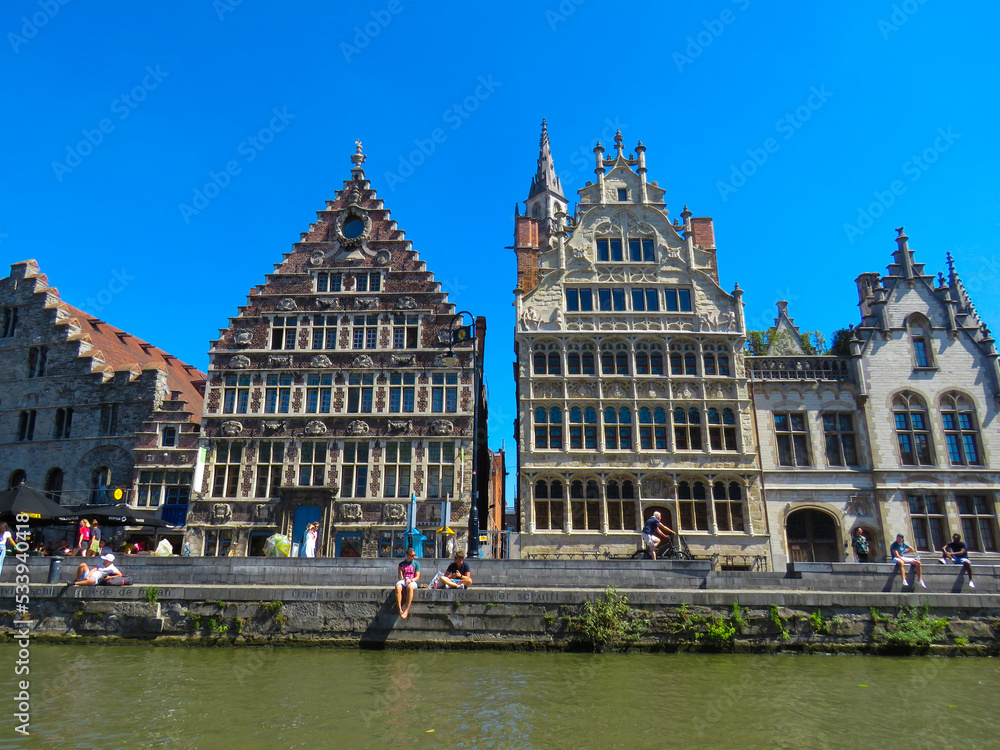 Naklejka premium Ghent Belgium buildings near the principal canal 