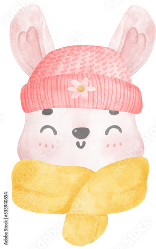 Cute Christmas winter pink beanie hat watercolor hand draw illustration  photo