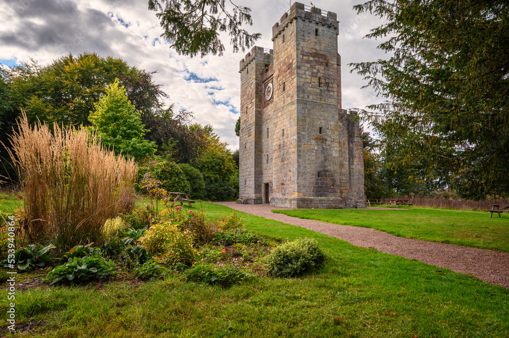 Preston Pele Tower and garden, which is a 14th century bastle of medieval construction located in Northumberland near the coast and was a fortified dwelling for protection against the Border Reivers
