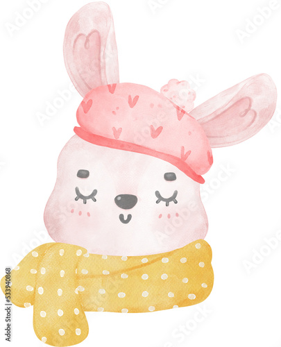 Cute Christmas winter pink beanie hat watercolor hand draw illustration  photo