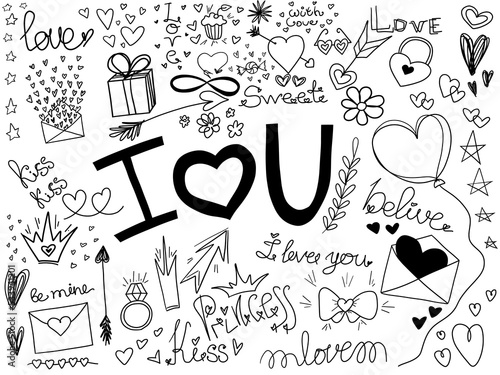 hand drawn doodle set. Cats love