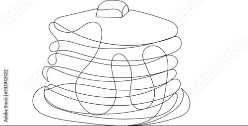 pancakes one line drawing, sketch, isolated vector