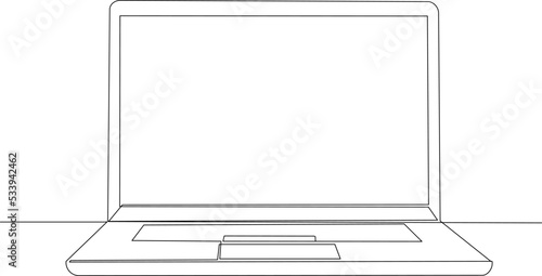 laptop one line drawing, sketch, isolated vector