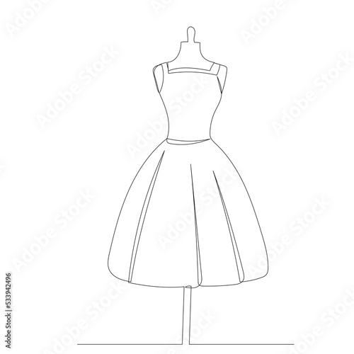 dress on mannequin one line drawing, sketch, isolated vector