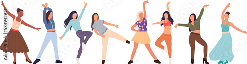 dancing women, girls on white background, isolated