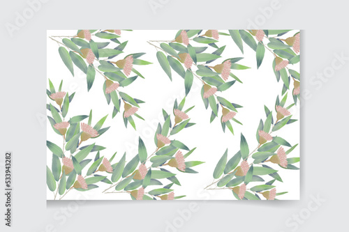 Watercolor vector card template design with eucalyptus leaves and flowers background