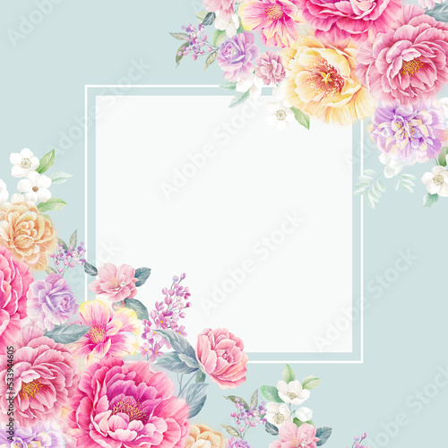 Fototapeta Naklejka Na Ścianę i Meble -  Greeting card with flowers, can be used as invitation card for wedding, birthday and other holiday and summer background