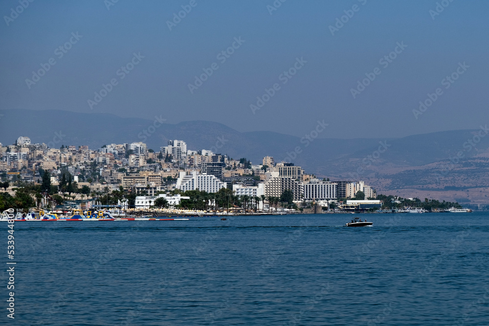 The town of Tiberias Israel as seen from the Sea of Galilee