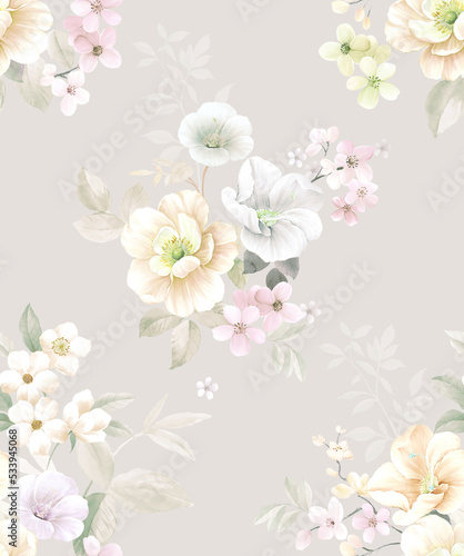 Classic Popular Flower Seamless pattern background.Perfect for wallpaper, fabric design, wrapping paper, surface textures, digital paper.  © ZWM