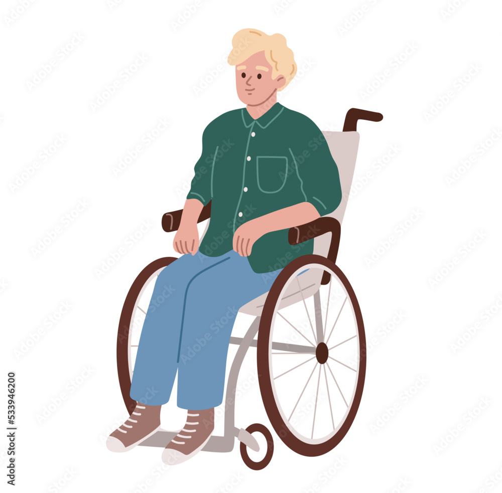 Man sitting in the wheelchair. Disabled person. Flat vector illustration. Man sitting in the wheelchair. Disabled person. Flat vector illustration.