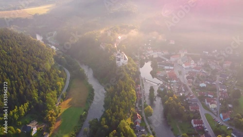 Rozmberk Castle and Vltava River from above photo