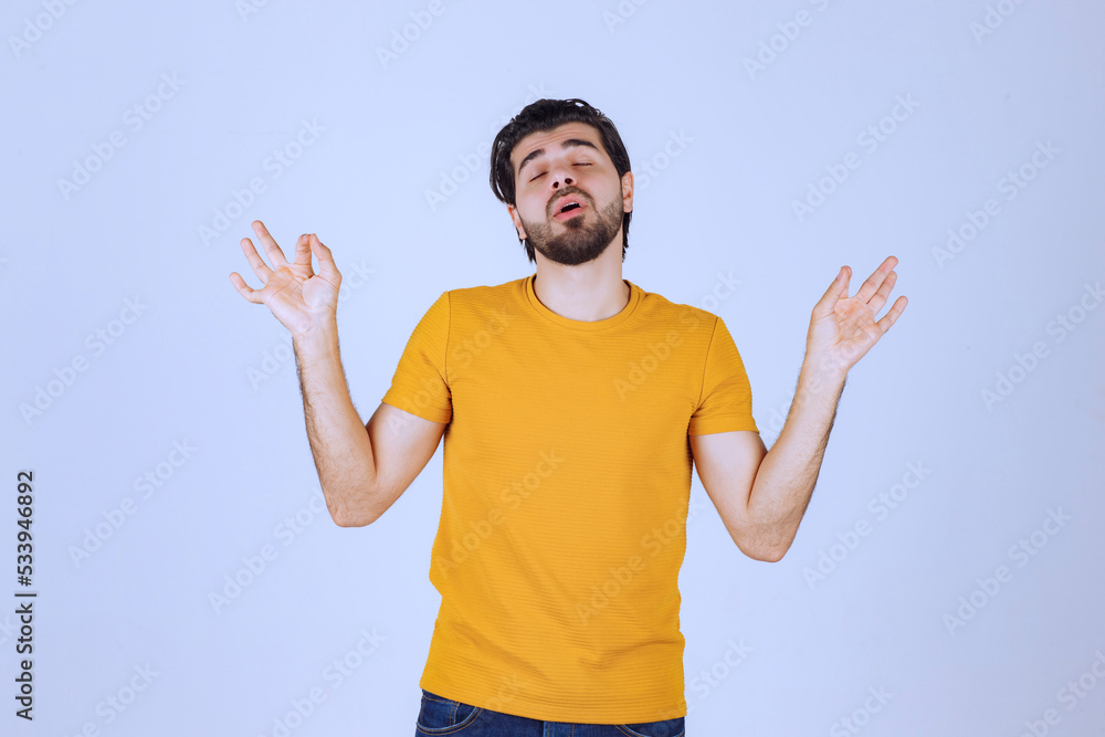 Man with beard stopping something Man with beard stopping something