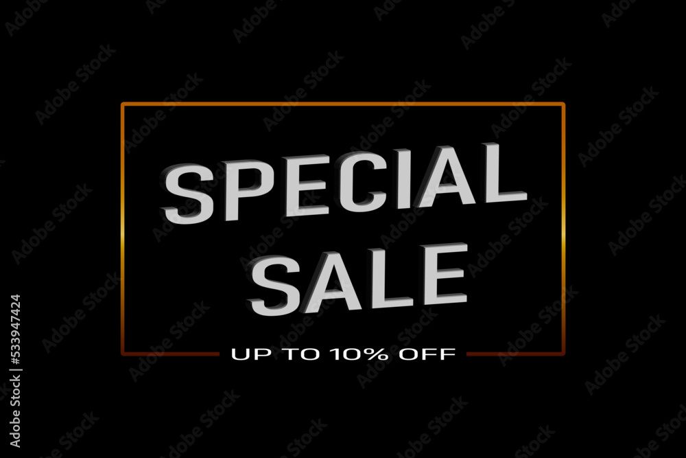 Special sale black banner off with offer details in luxury style. Banner with 3d text in gold frame. vector Special sale black banner off with offer details in luxury style. Banner with 3d text in gold frame. vector