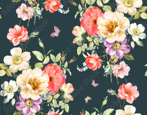 Classic Popular Flower Seamless pattern background.Perfect for wallpaper, fabric design, wrapping paper, surface textures, digital paper.
