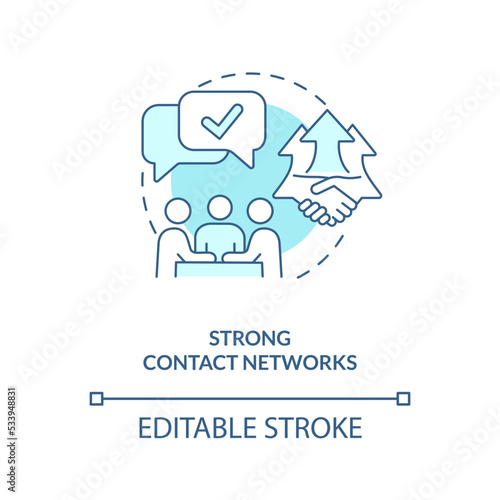 Long-term contact networks blue concept icon. Building strong business connection abstract idea thin line illustration. Isolated outline drawing. Editable stroke. Arial, Myriad Pro-Bold fonts used