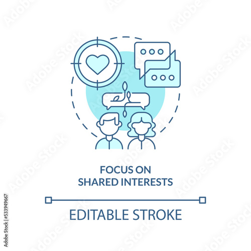 Focus on common interests blue concept icon. Relationship building. Strong connection abstract idea thin line illustration. Isolated outline drawing. Editable stroke. Arial, Myriad Pro-Bold fonts used