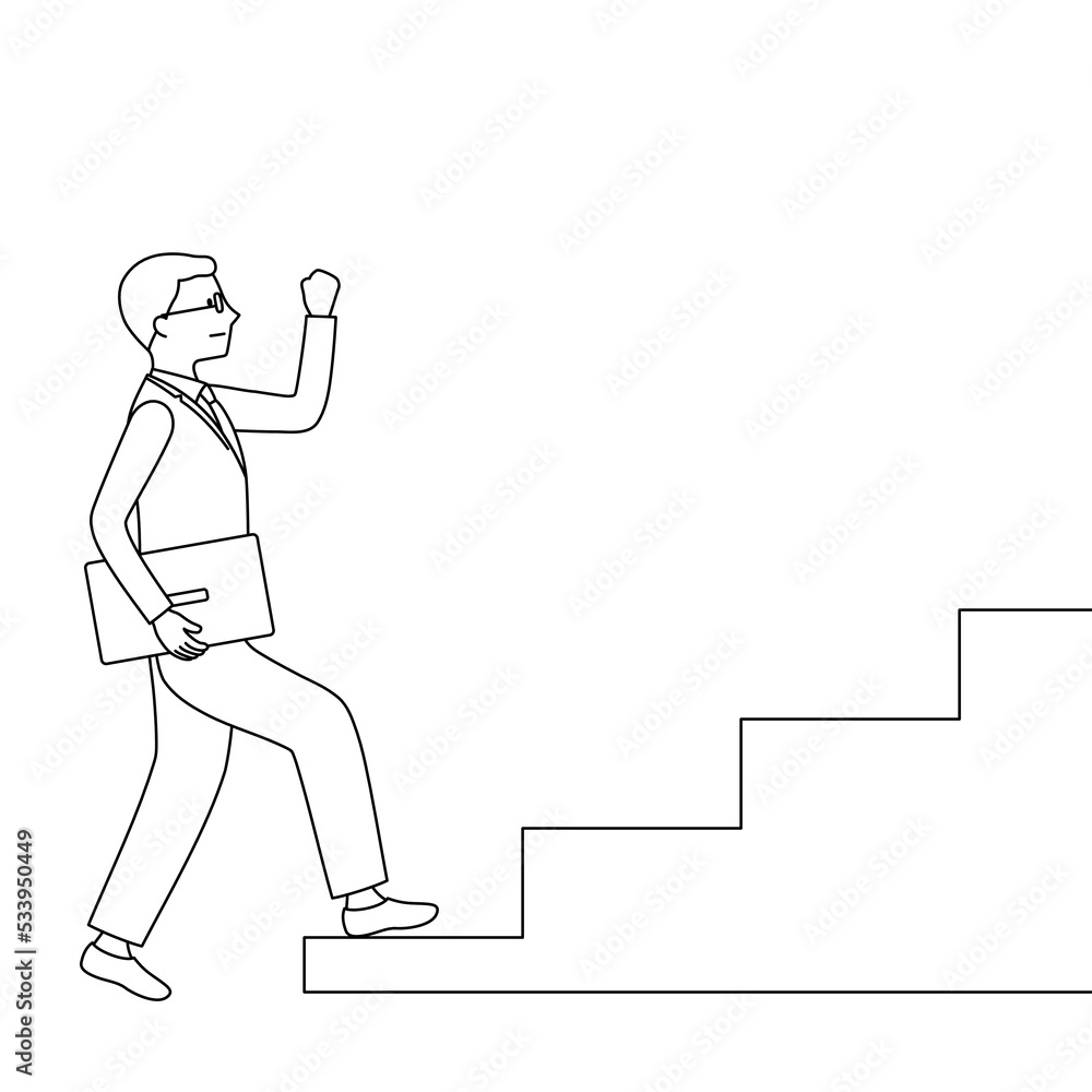 ステップアップするビジネスマンのイラスト(白背景・ベクター・線画・切り抜き) ステップアップするビジネスマンのイラスト(白背景・ベクター・線画・切り抜き)