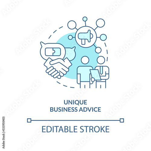 Unique business advice blue concept icon. Entrepreneur support. Mentorship abstract idea thin line illustration. Isolated outline drawing. Editable stroke. Arial, Myriad Pro-Bold fonts used