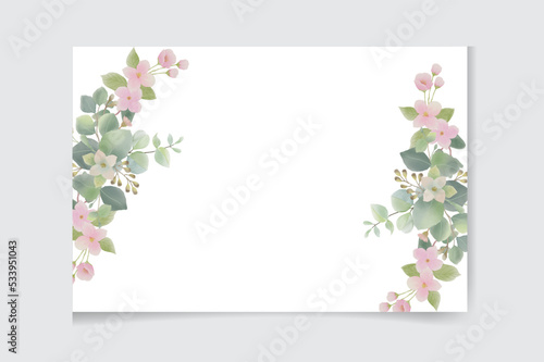 Watercolor vector card template design with eucalyptus leaves and flowers background