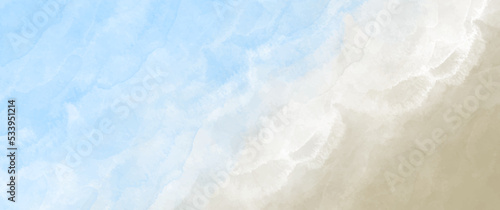 Tropical sea with waves and beach. Vector travel watercolor illustrations with sea beach for cover design, card, flyer, poster, banner and invitation card. Hand drawn summer background. Holiday. Waves