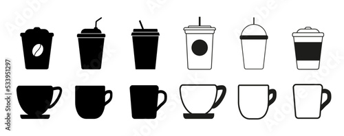 Coffee cup icon vector set.  Hot drink silhouette. 
Icons isolated on white background.  Vector illustration eps10. 