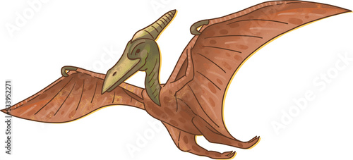 Pteranodon Spinosaurus Dinosaur. Illustration in vintage retro style. Print. PNG.