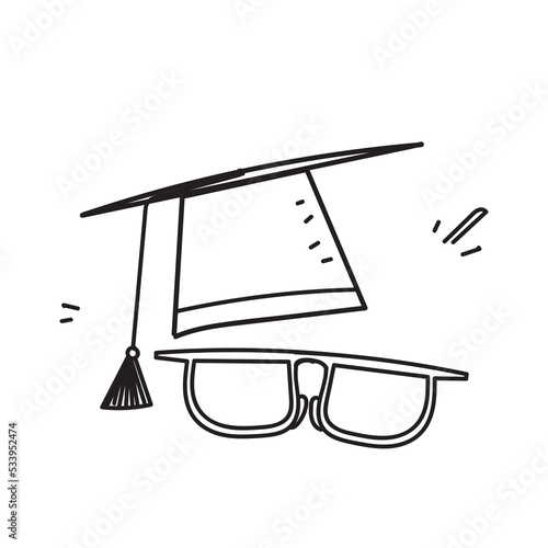 hand drawn doodle graduation hat and glasses illustration vector