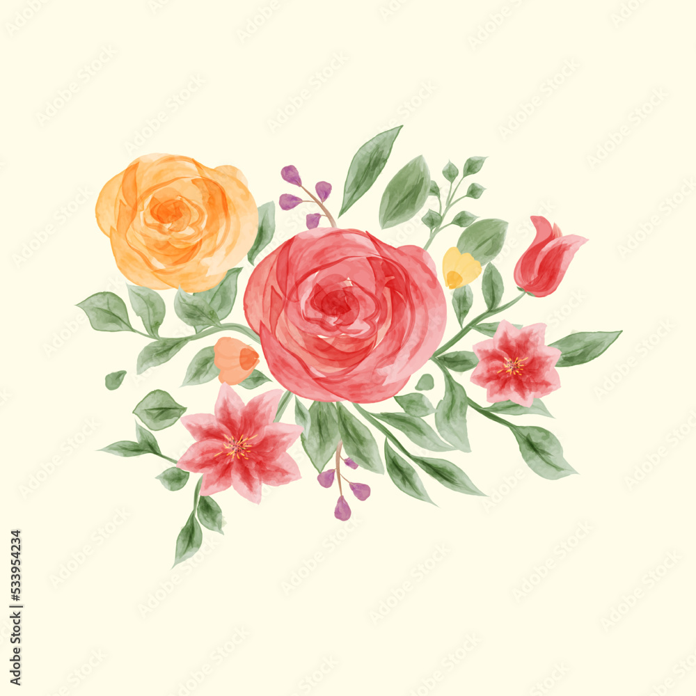 Watercolor flower and leaves illustration