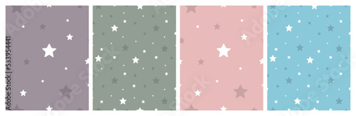 Set of patterns of stars. Seamless hand drawn small stars pattern for wrapping paper. Galaxy design. Vector illustration