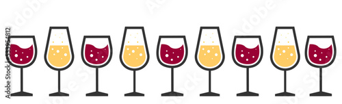 Set of red wine glasses. icons for wine design concept, wine or juice labels, grape seed oil, winery, viticulture, healthy vegan food etc. Vector illustration.