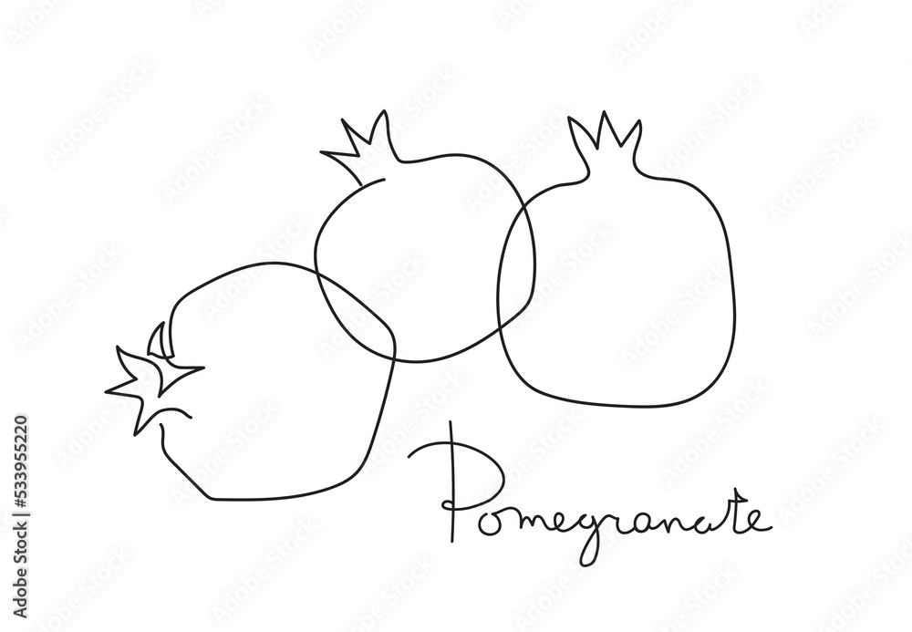 Pomegranate. Modern single line art drawing. Happy Shana tova continuous line draw design vector illustration Pomegranate. Modern single line art drawing. Happy Shana tova continuous line draw design vector illustration