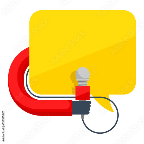 Hand holding microphone and dialog box