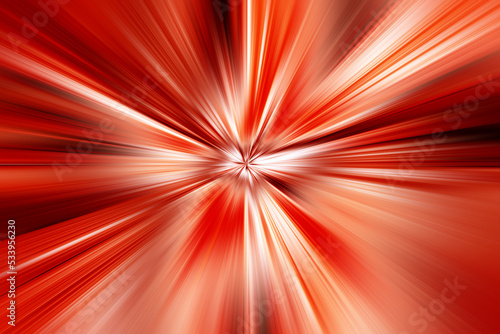 Abstract surface of radial blur zoom in red, orange and brown tones. Bright red background with radial, diverging, converging lines. 