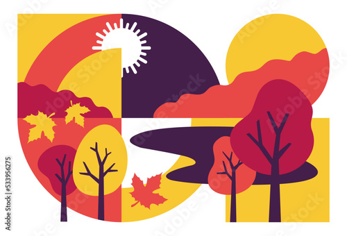 Abstract autumn landscape with falling leaves