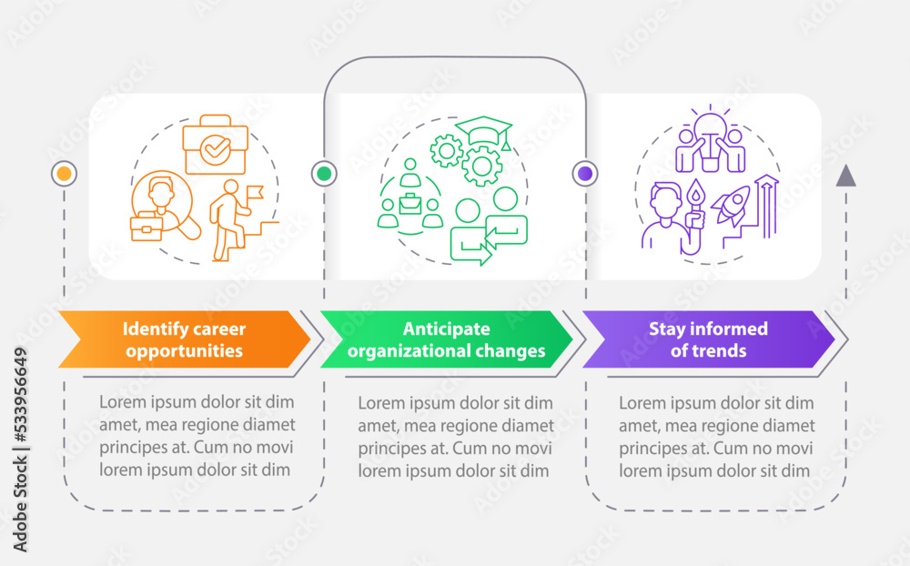 Leadership networking goals rectangle infographic template. Data visualization with 4 steps. Editable timeline info chart. Workflow layout with line icons. Myriad Pro-Bold, Pro-Regular fonts used