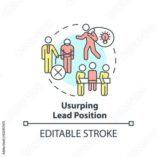 Usurping lead position concept icon. Mentorship malpractice abstract idea thin line illustration. Embrace leadership role. Isolated outline drawing. Editable stroke. Arial, Myriad Pro-Bold fonts used photo