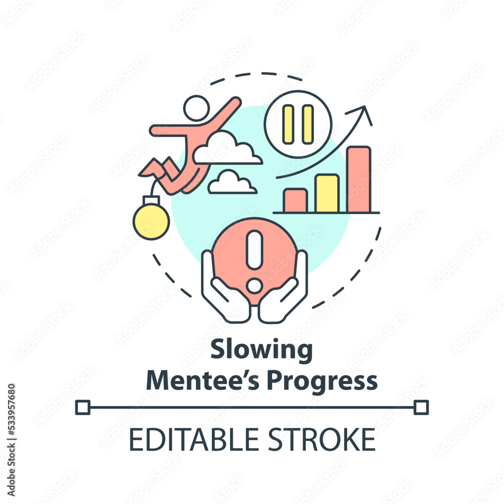 Slowing mentee progress concept icon. Toxic mentoring habit abstract idea thin line illustration. Handcuffing trainee. Isolated outline drawing. Editable stroke. Arial, Myriad Pro-Bold fonts used Slowing mentee progress concept icon. Toxic mentoring habit abstract idea thin line illustration. Handcuffing trainee. Isolated outline drawing. Editable stroke. Arial, Myriad Pro-Bold fonts used