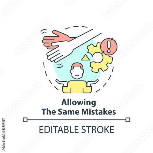 Allowing same mistakes concept icon. Toxic mentoring habit abstract idea thin line illustration. Ignoring mentee missteps. Isolated outline drawing. Editable stroke. Arial, Myriad Pro-Bold fonts used