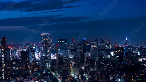 Magic hour cityscape of Tokyo Shinjyuku and Shibuya area panoramic view.