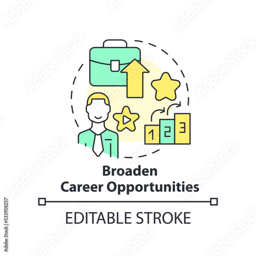 Broaden career opportunities concept icon. Mentoring relationship benefit abstract idea thin line illustration. Isolated outline drawing. Editable stroke. Arial, Myriad Pro-Bold fonts used